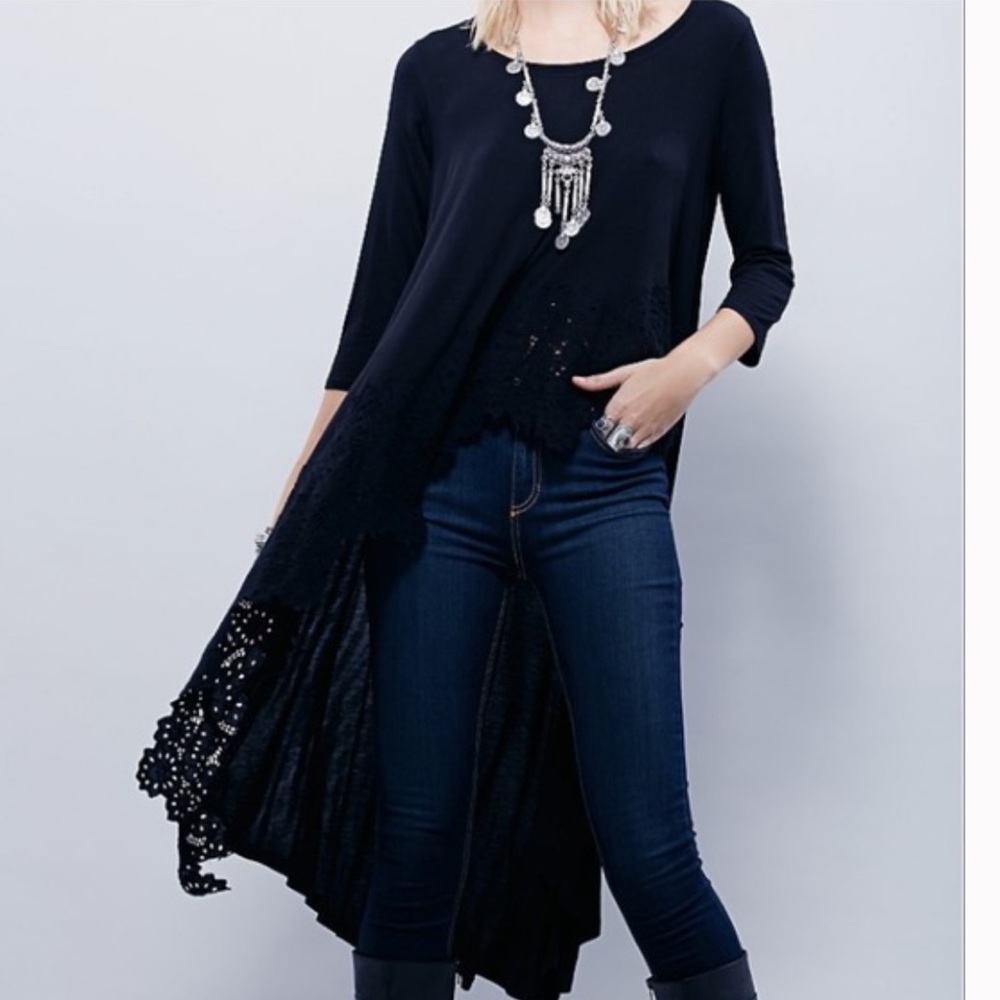 Free people Meadowlands lace hem asymmetrical top